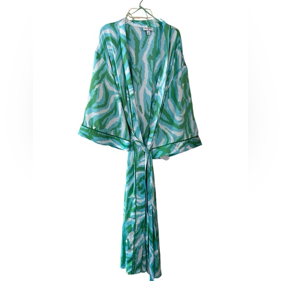 DVF Target Diane Von Furstenberg Long Satin Disco Zebra Green Robe Size medium